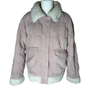 NWT UpWest Blush Pink Sherpa Lined Corduroy Puffer Jacket Cozy Cabin Core Large